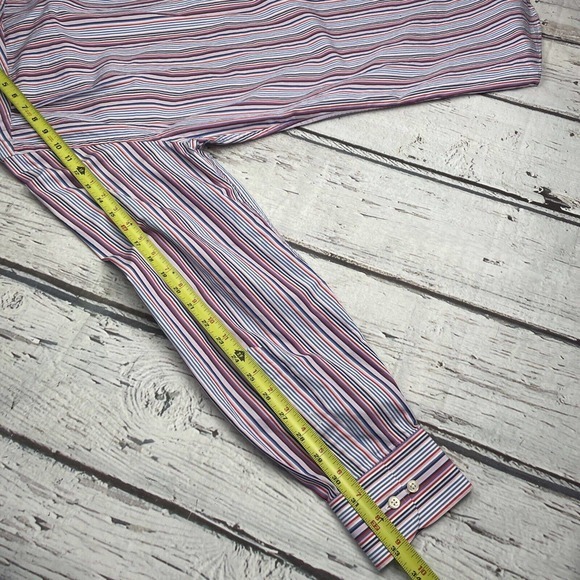 Peter Millar Men Button Down Shirt Size 16 Long Pink Blue Striped Long Sleeve - Picture 11 of 14